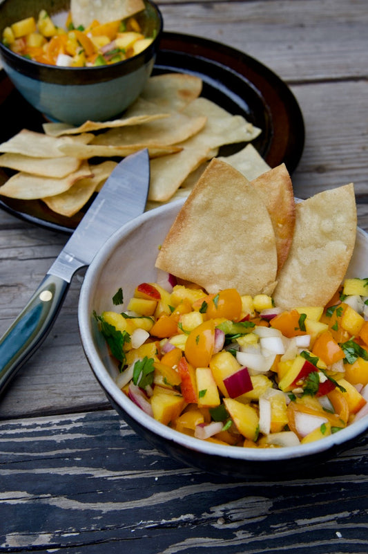 Peach Jalapeño Salsa with Homemade Tortilla Chips