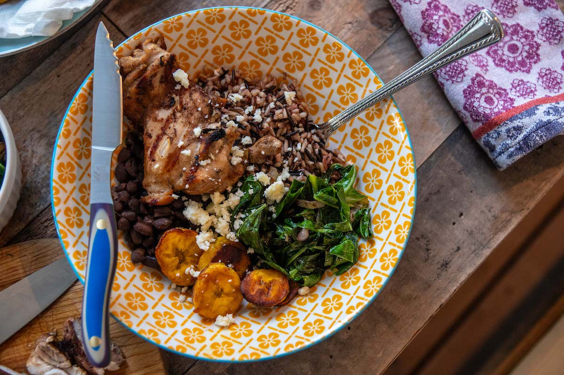 Summer Caribbean Bowls: Marinated Chicken Thighs with Black Beans and Plantains