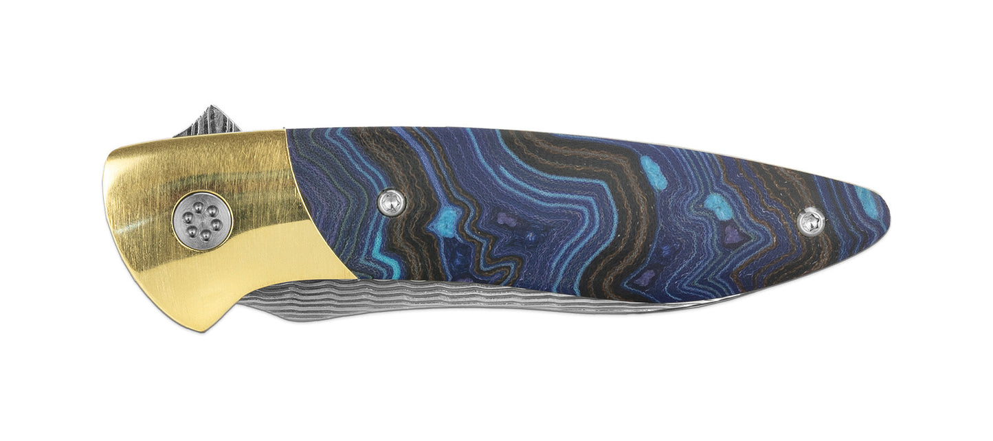 Glory Folder Semi-Custom #152 Geode Micarta - Brass - Hugin Damasteel