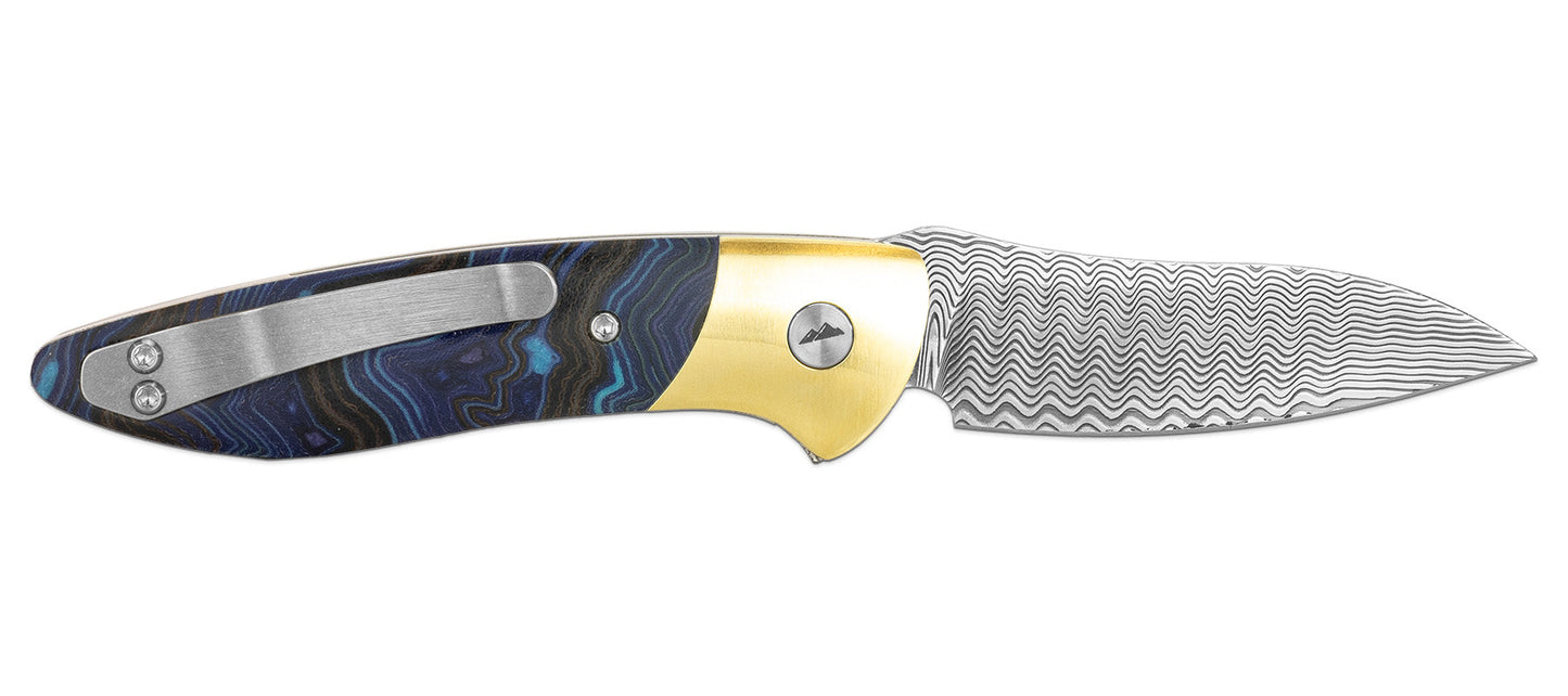 Glory Folder Semi-Custom #152 Geode Micarta - Brass - Hugin Damasteel