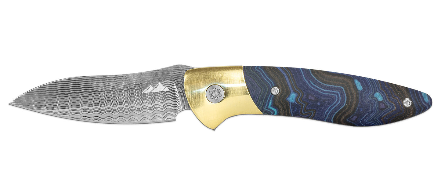 Glory Folder Semi-Custom #152 Geode Micarta - Brass - Hugin Damasteel
