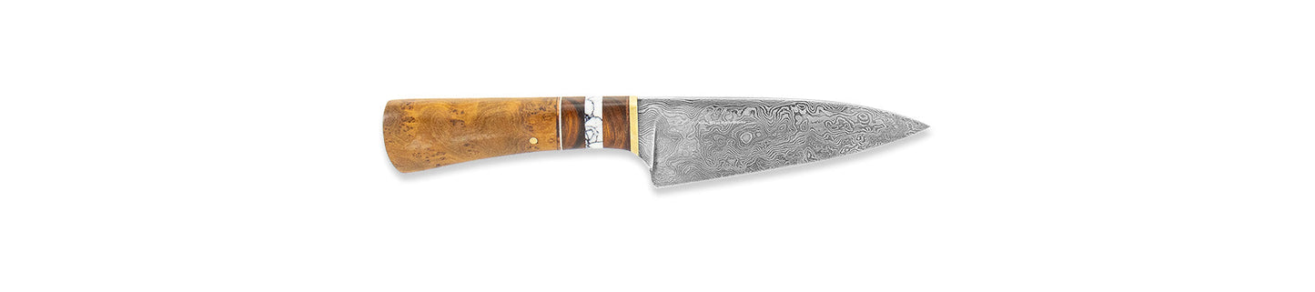 Jagged Mountain Knives/NWKW - Custom Damascus Aattümpi Puhiketün Petty Knife #025