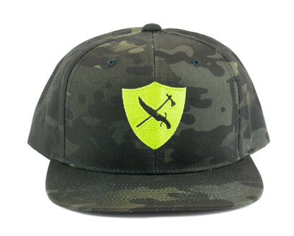 Black Multicam Flat Brim Hat - Lime MMTS Shield
