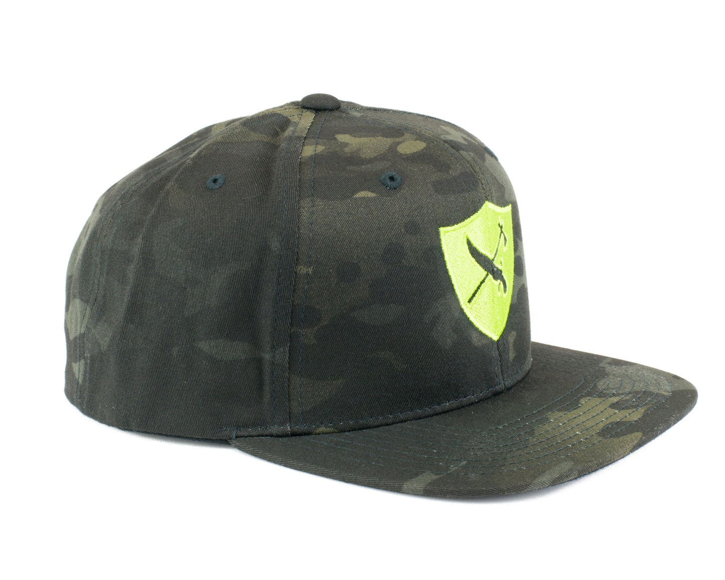 Black Multicam Flat Brim Hat - Lime MMTS Shield