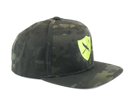 Black Multicam Flat Brim Hat - Lime MMTS Shield