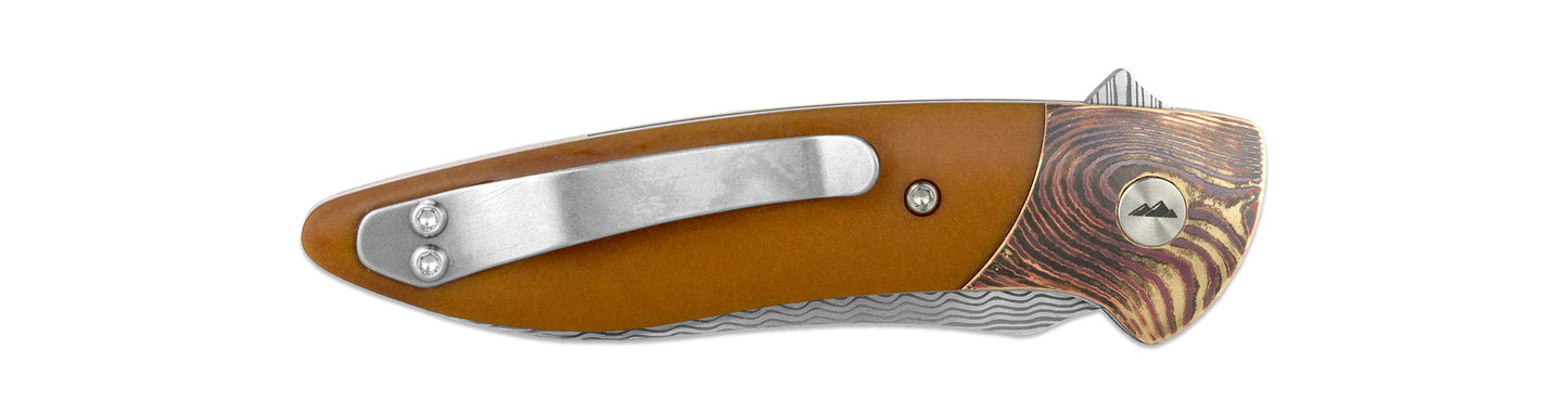 Glory Folder Semi-Custom #104- Vintage Paper Micarta & Hugin Damasteel